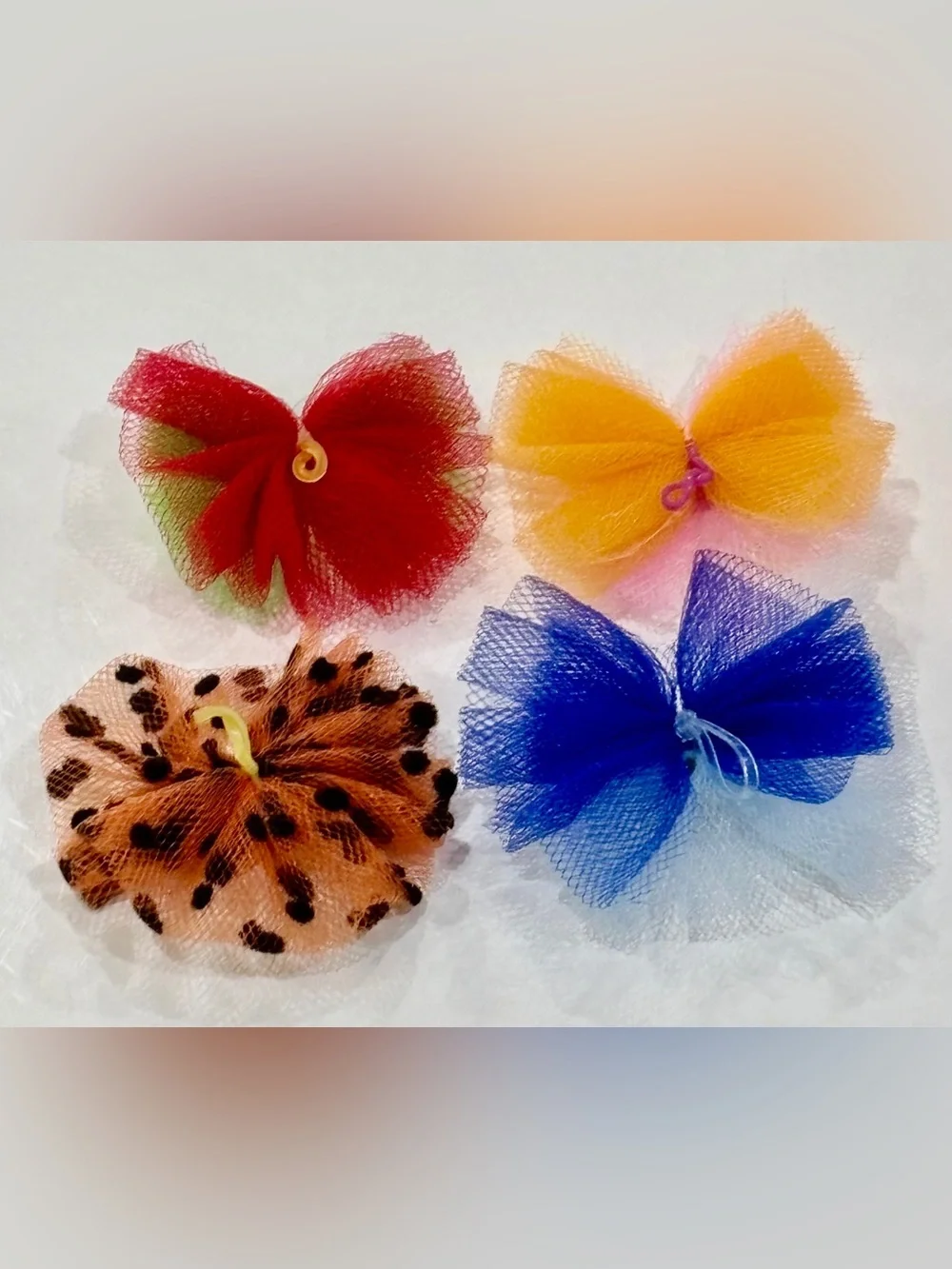 Set of Four Tulle Flower Hair Accessories for Small Dog Breeds in Holiday Colors